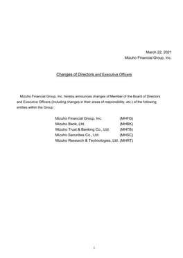 Changes of Directors and Executive Officers