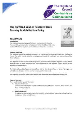 The Highland Council Reserve Forces Training & Mobilisation Policy