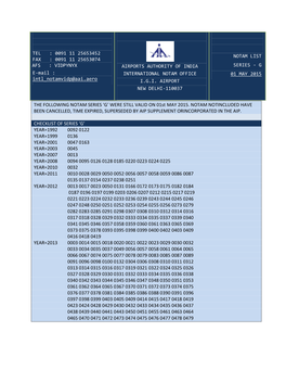 THE FOLLOWING NOTAM SERIES 'G' WERE STILL VALID on 01St MAY 2015. NOTAM