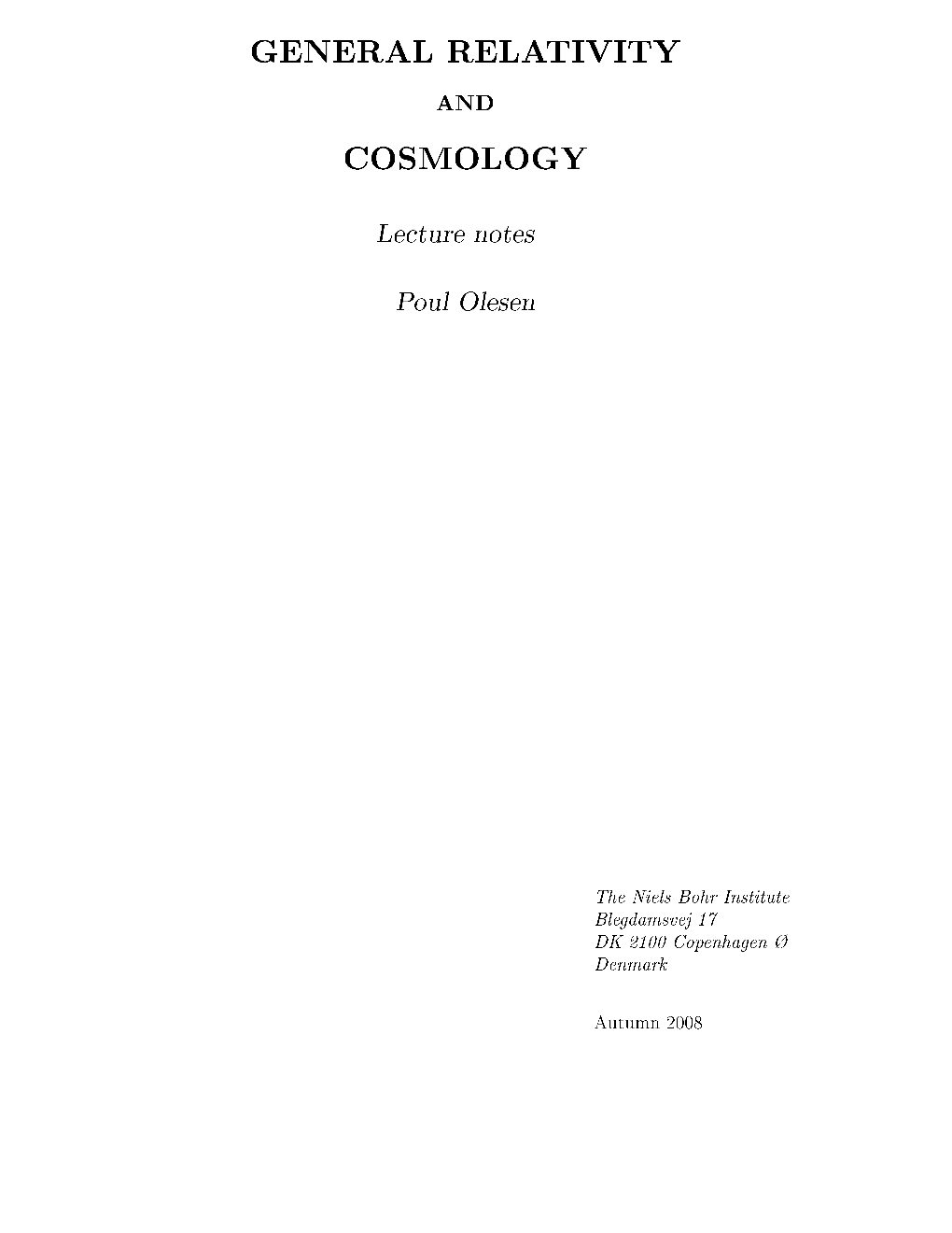 General Relativity Cosmology