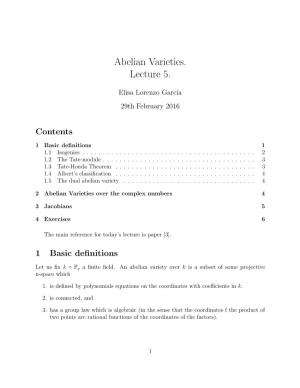 Abelian Varieties. Lecture 5