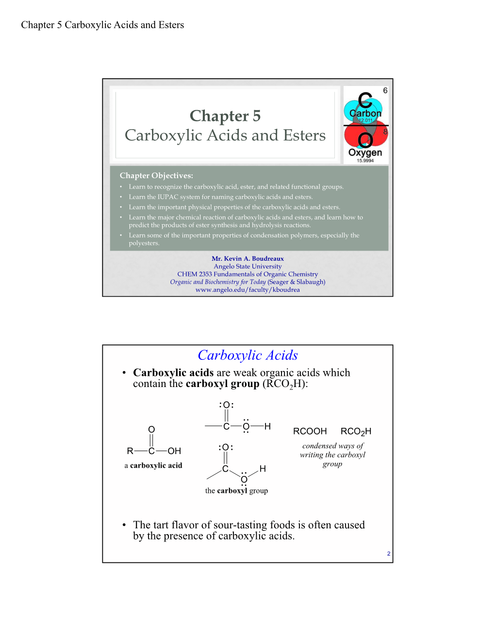 Chapter 5 Carboxylic Acids and Esters
