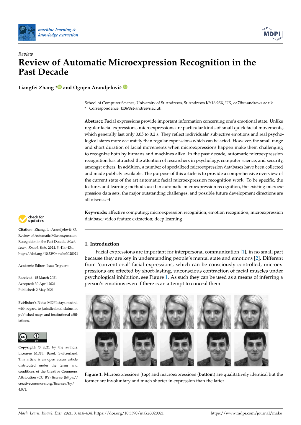 Review of Automatic Microexpression Recognition in the Past Decade