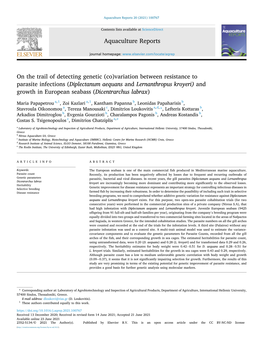 Diplectanum Aequans and Lernanthropus Kroyeri) and Growth in European Seabass (Dicentrarchus Labrax)