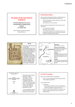 The Dialect of the Holy Island of Lindisfarne