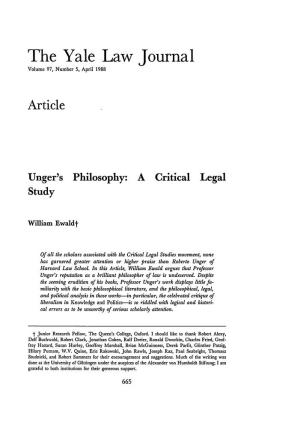 Unger's Philosophy: a Critical Legal Study