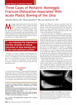 Three Cases of Pediatric Monteggia Fracture-Dislocation Associated with Acute Plastic Bowing of the Ulna