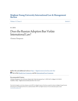 Does the Russian Adoption Ban Violate International Law? Christina Champenois