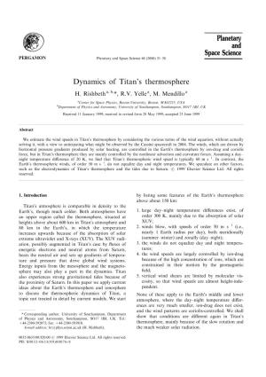 Dynamics of Titan's Thermosphere