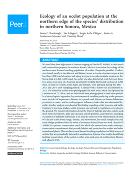 Ecology of an Ocelot Population at the Northern Edge of the Species' Distribution in Northern Sonora, Mexico