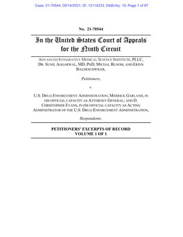 PETITIONERS' EXCERPTS of RECORD VOLUME 1 of 1 Case: 21-70544, 05/14/2021, ID: 12114233, Dktentry: 19, Page 2 of 87