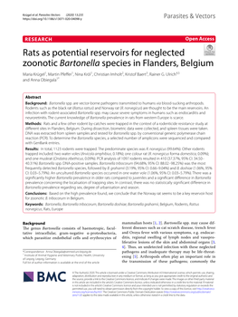 Rats As Potential Reservoirs for Neglected Zoonotic Bartonella