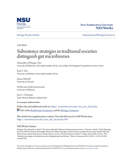 Subsistence Strategies in Traditional Societies Distinguish Gut Microbiomes Alexandra J