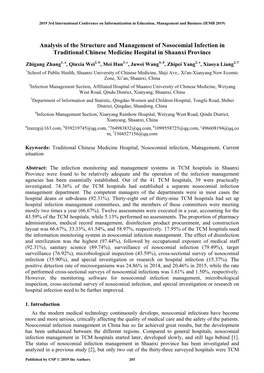 Analysis of the Structure and Management of Nosocomial Infection in Traditional Chinese Medicine Hospital in Shaanxi Province