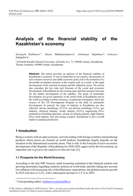 Analysis of the Financial Stability of the Kazakhstan's Economy