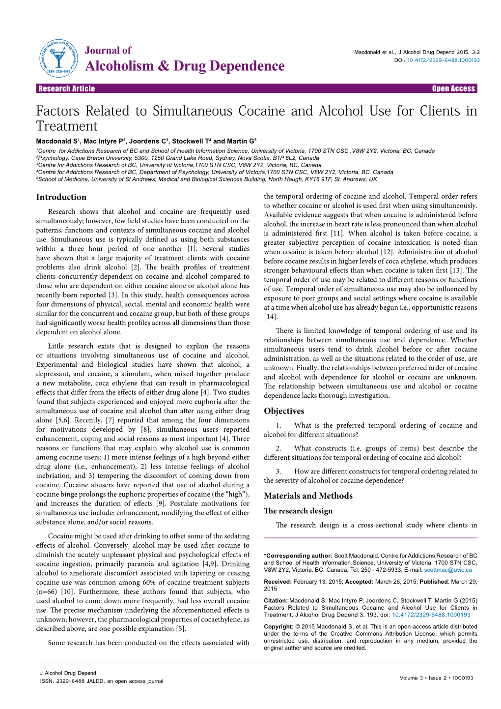 Factors Related to Simultaneous Cocaine and Alcohol Use For