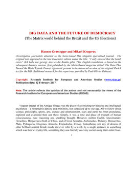 BIG DATA and the FUTURE of DEMOCRACY (The Matrix World Behind the Brexit and the US Elections)