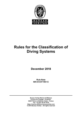 Rules for the Classification of Diving Systems