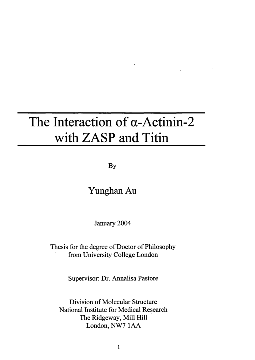 The Interaction of A-Actinin-2 with ZASP and Titin