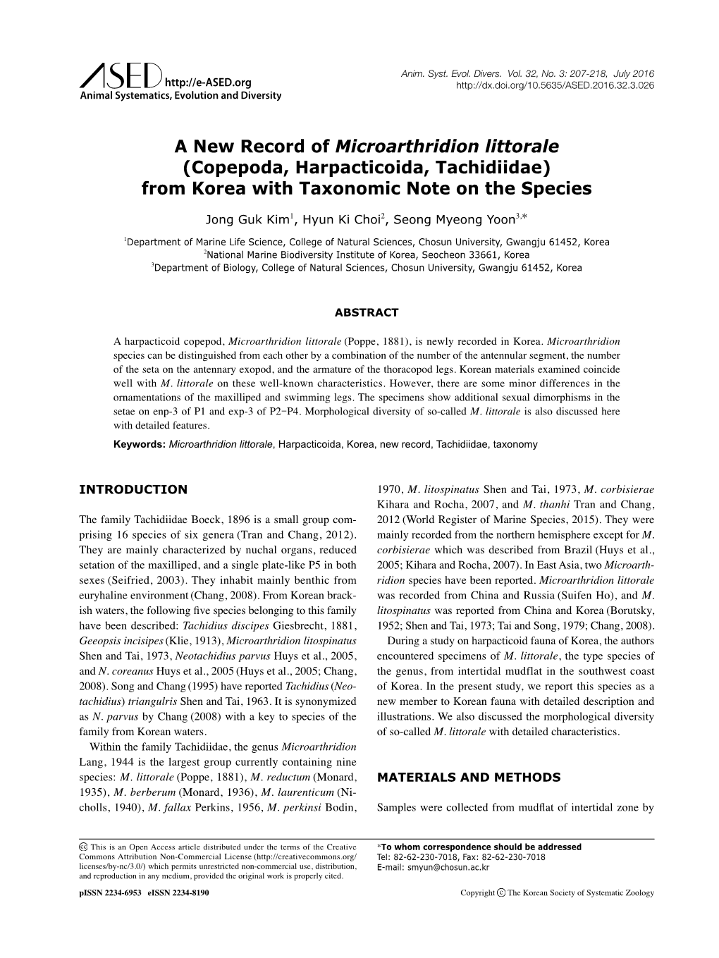 Copepoda, Harpacticoida, Tachidiidae) from Korea with Taxonomic Note on the Species