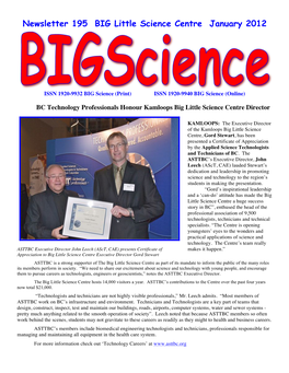 Newsletter 195 BIG Little Science Centre January 2012