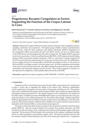 Progesterone Receptor Coregulators As Factors Supporting the Function of the Corpus Luteum in Cows