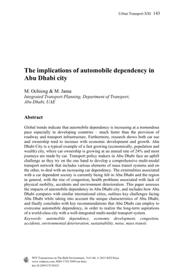 The Implications of Automobile Dependency in Abu Dhabi City