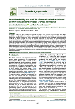 Oxidative Stability and Shelf Life of Avocado Oil Extracted Cold and Hot Using Discard Avocado (Persea Americana)