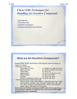 Chem 1140; Techniques for Handling Air-Sensitive Compounds