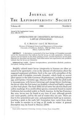 Aposematism of Uresiphita Reversalis Larvae