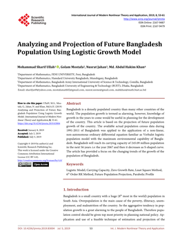 Analyzing and Projection of Future Bangladesh Population Using Logistic Growth Model