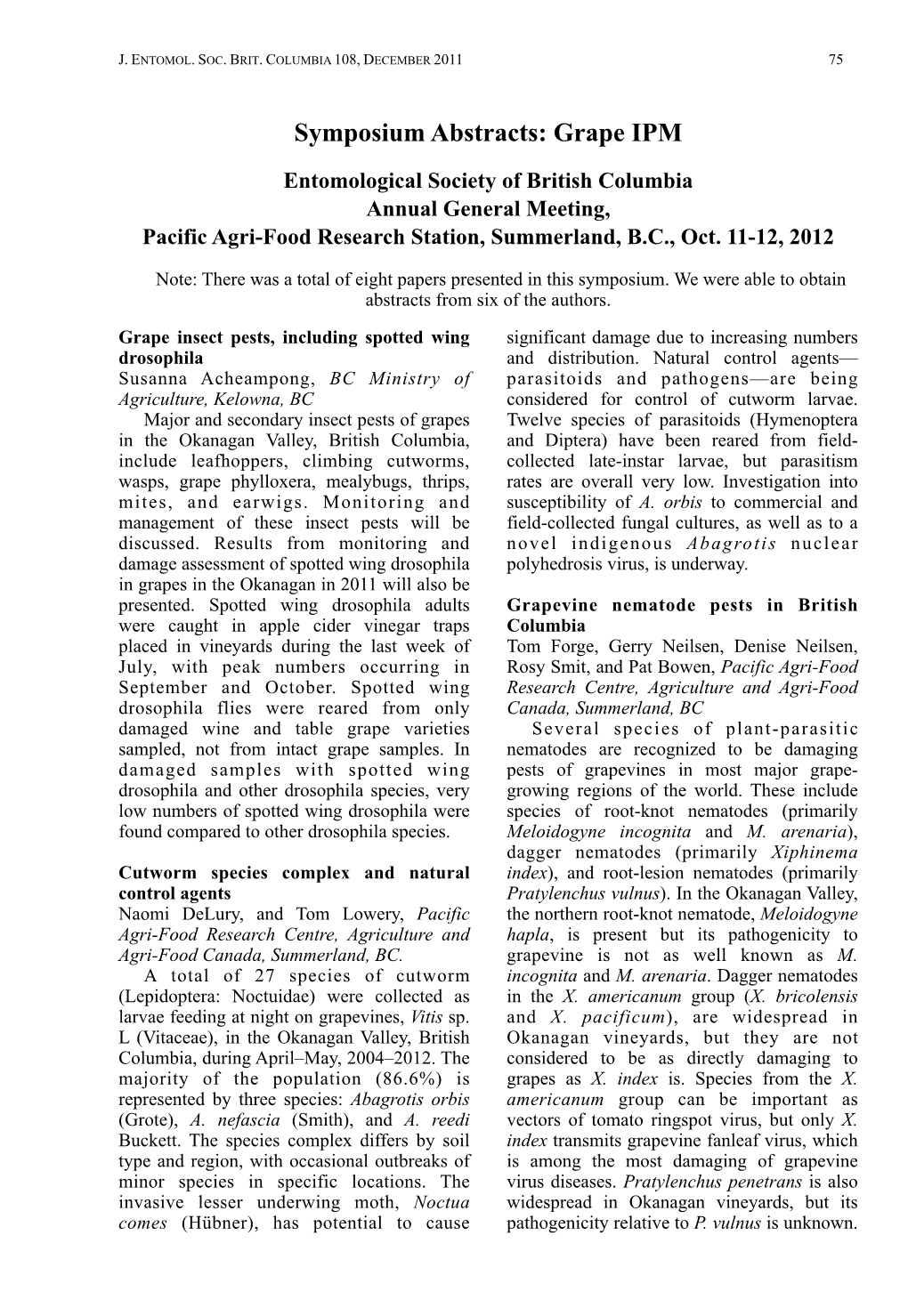 Symposium Abstracts: Grape IPM