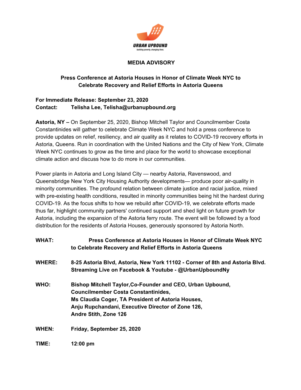 MEDIA ADVISORY Press Conference at Astoria Houses In