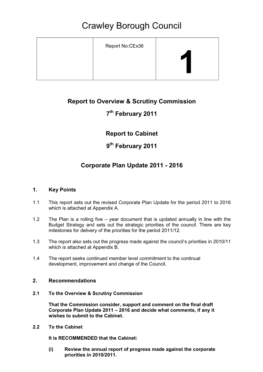 Corporate Plan Update 2011-2016