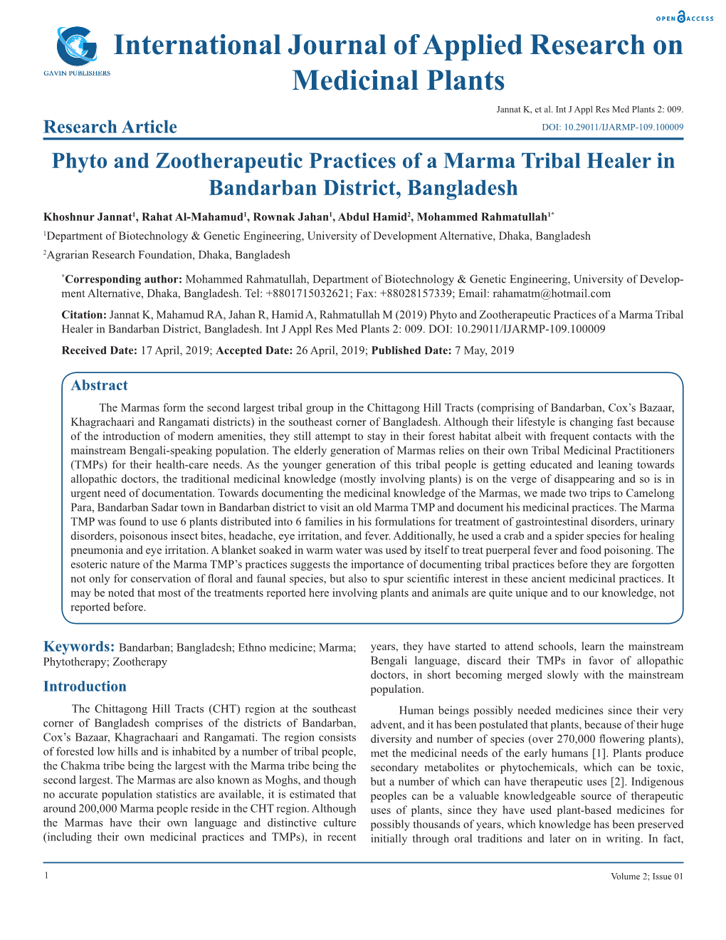 International Journal of Applied Research on Medicinal Plants Jannat K, Et Al