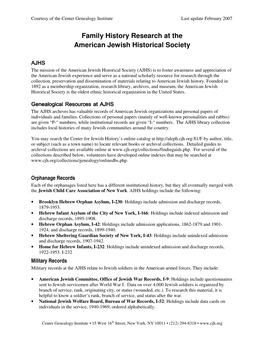 Family History Research at the American Jewish Historical Society