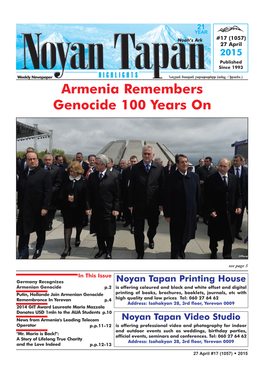 Armenia Remembers Genocide 100 Years On