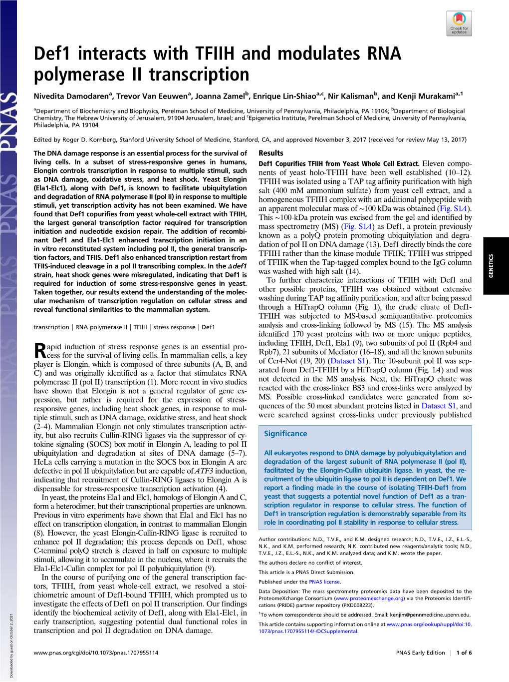 Def1 Interacts with TFIIH and Modulates RNA Polymerase II Transcription