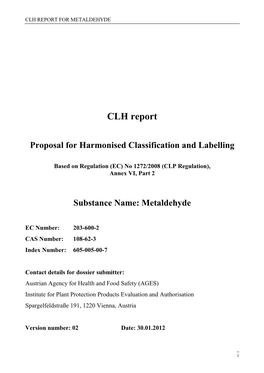 Clh Report for Metaldehyde