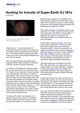 Hunting for Transits of Super-Earth GJ 581E 2 June 2011