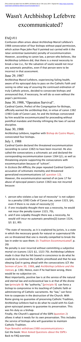 Wasn't Archbishop Lefebvre Excommunicated?