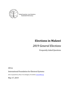 IFES, Faqs, 'Elections in Malawi: 2019 General Elections', May 2019