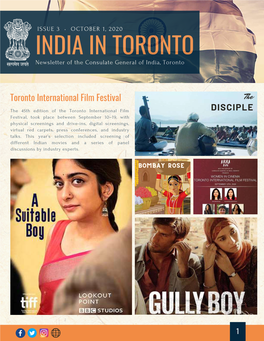 ISSUE 3 • OCTOBER 1, 2020 INDIA in TORONTO Newsletter of the Consulate General of India, Toronto