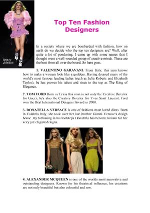 Top Ten Fashion Designers