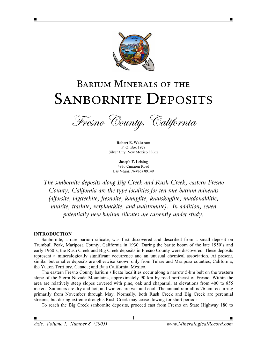 Barium Minerals of the Sanbornite Deposits