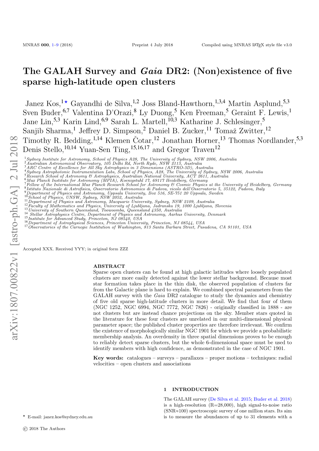 The GALAH Survey and Gaia DR2:(Non) Existence of Five Sparse