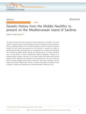 Genetic History from the Middle Neolithic to Present on the Mediterranean Island of Sardinia