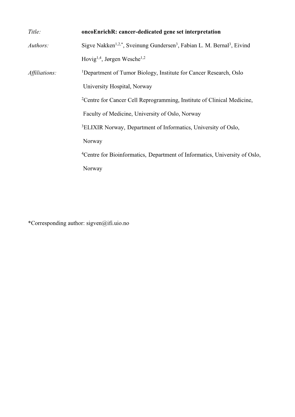 Cancer-Dedicated Gene Set Interpretation Authors