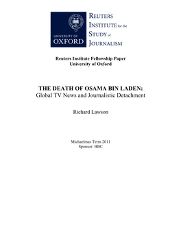 THE DEATH of OSAMA BIN LADEN: Global TV News and Journalistic Detachment