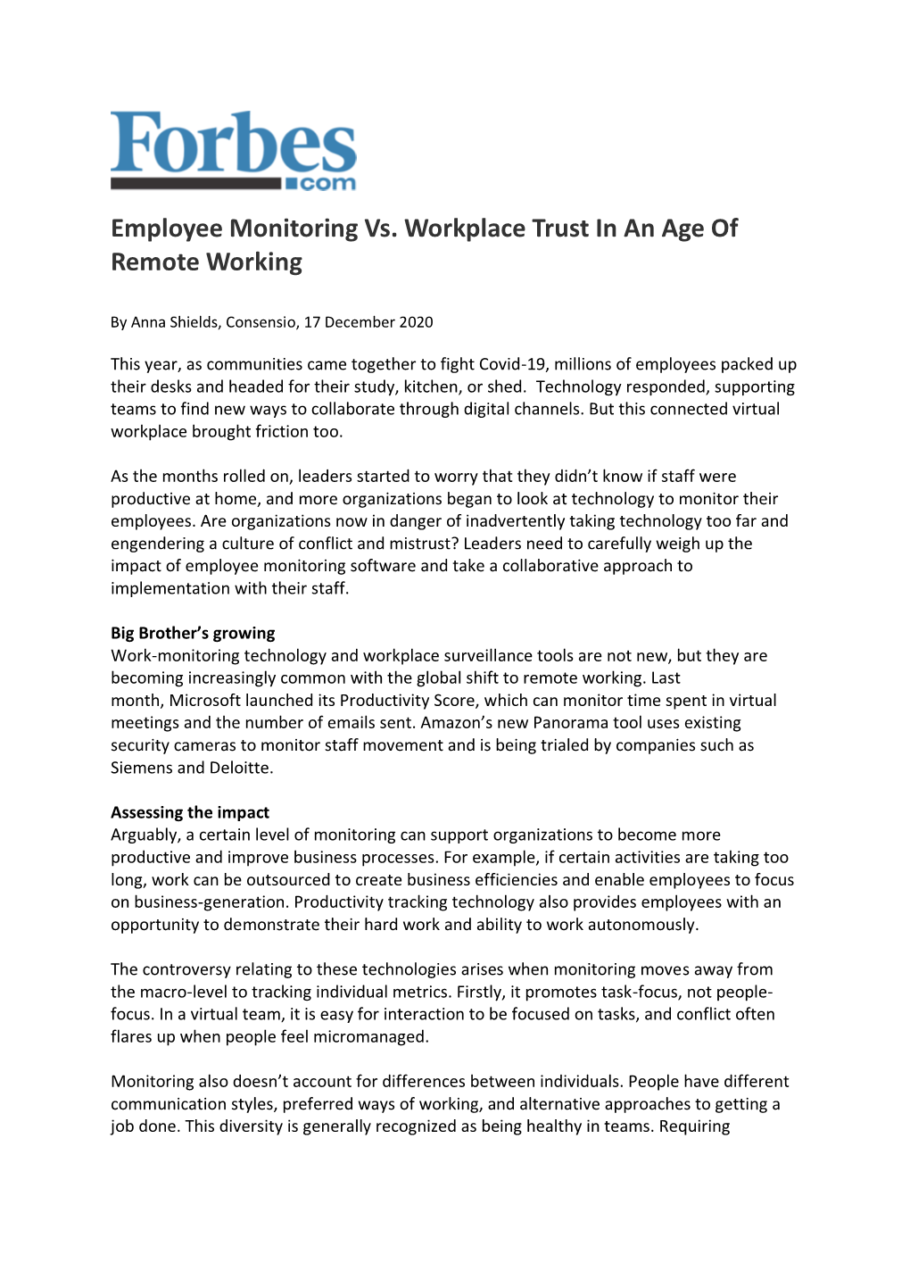 Employee Monitoring Vs. Workplace Trust in an Age of Remote Working